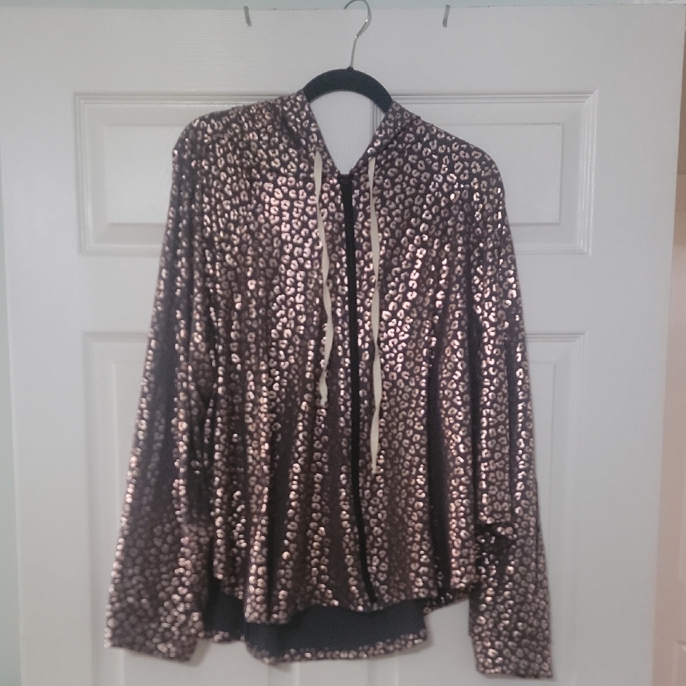 Rose Metallic Leopard-Print Zip Hoodie - Women's Shimmer Pullover